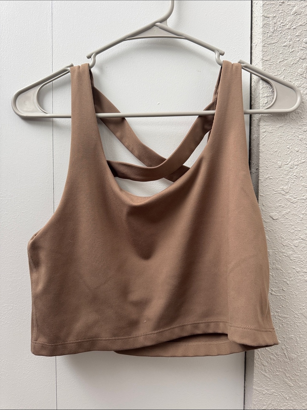 Jockey Cropped Cross-Back Tank in Nude Brown